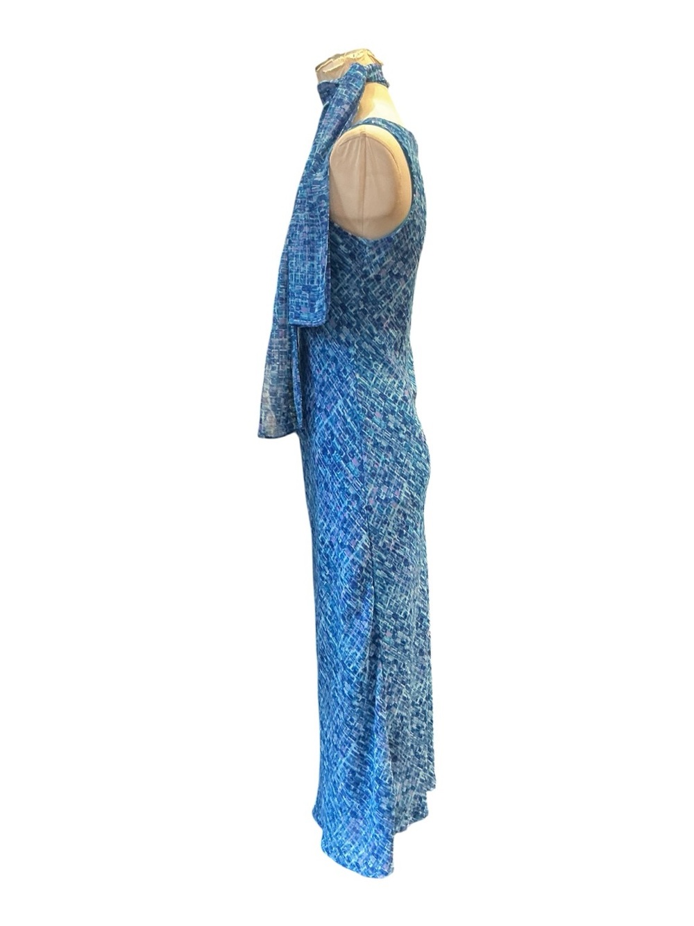 Vintage Y2K CDC Petites Blue Maxi Dress with Matching Detachable Scarf - Picture 4 of 4